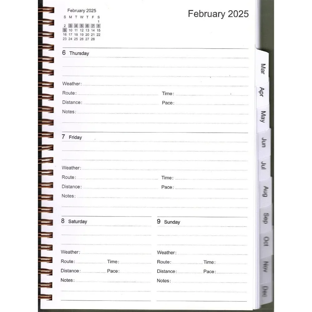 2025 Running Journal Spiral Planner with Weekly Pages For Distance and Notes